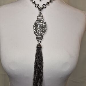 RJ Graziano Clear Swarovski Crystals & Faceted Black Bead Necklace